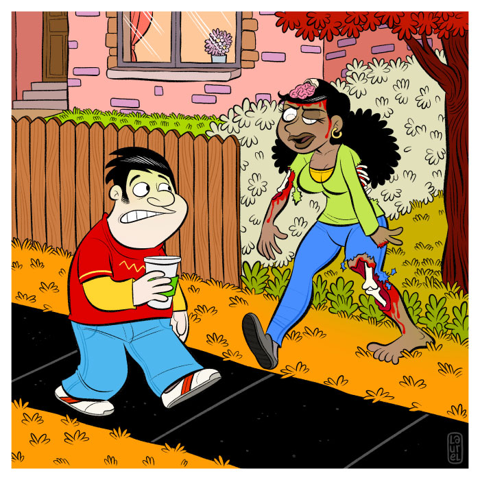 Oh non! Un zombie m'attaque, j'en fais tomber mon café.