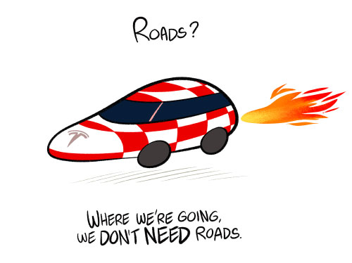 Un mélange de Retour vers le futur et Tintin: Tesla motors.