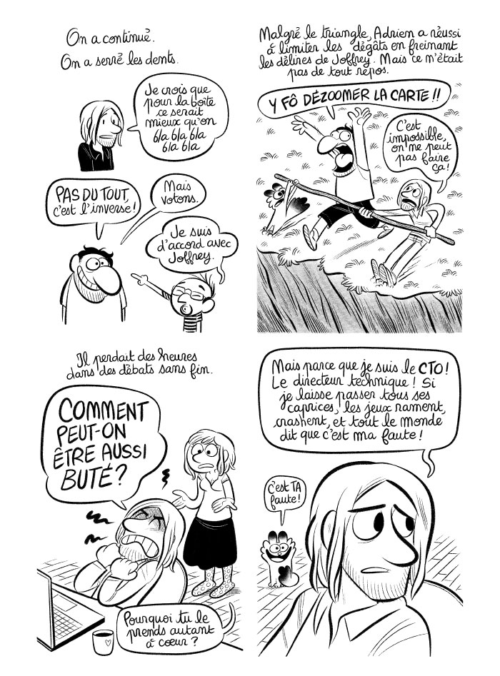 Adrien a peur qu'on ne pense que tout est de sa faute et Brume dit que tout est de sa faute en riant. 