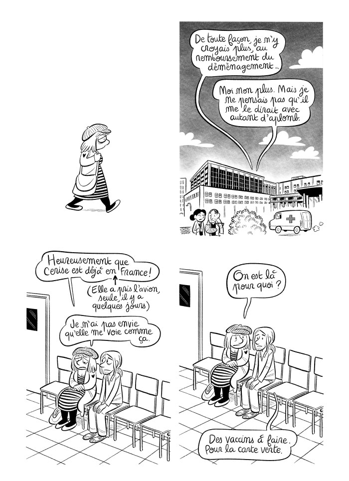 Après la réunion avec Joffrey, je vais à l'hôpital. On a des vaccins à faire... super... 