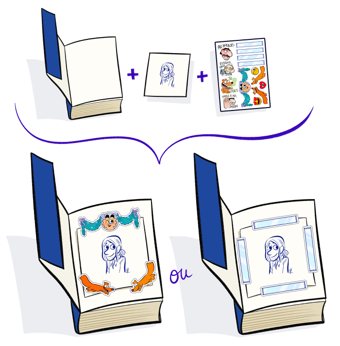Suggestions d'utilisation des stickers pour la dédicace.