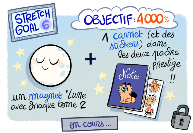 Sixième (et dernier) stretch goal de Comme convenu, le tome 2 : un magnet "Lune" et un carnet avec des stickers !!